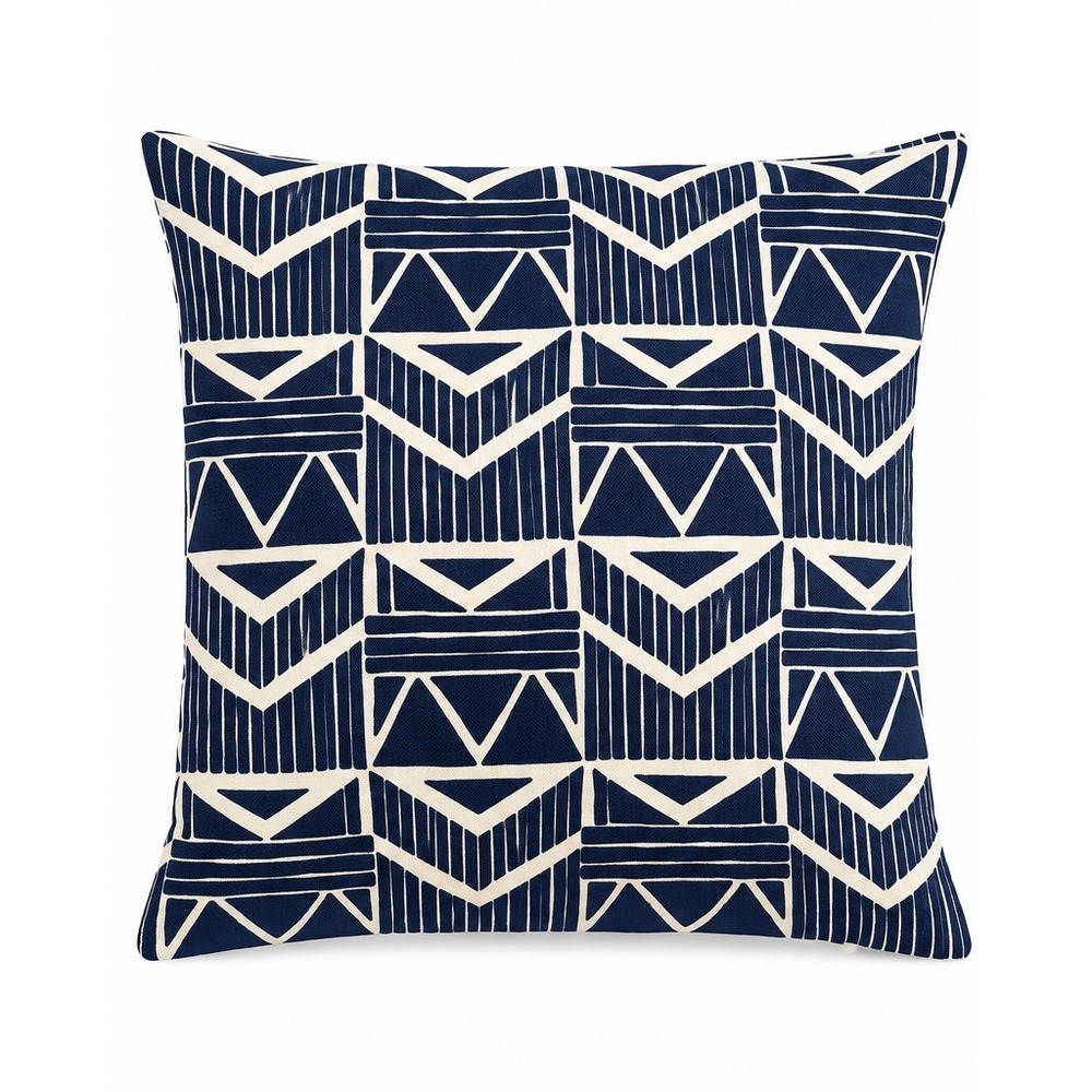 CaliTime 19x19 Pillow Cover Navy Ivory Geometric Boho Coastal Zipper